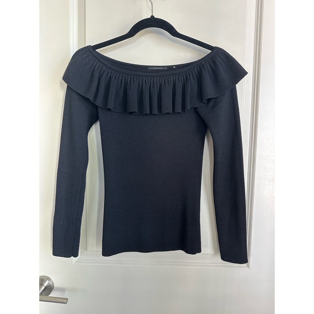 ELIE TAHARI Black Off-The-Shoulder 100% Wool Sweater Sz. Medium